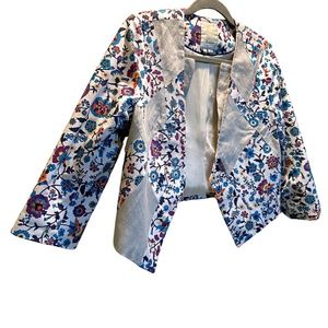 Anthropologie ELEVENSES Patchwork Petal Blazer Crop Jacket Floral Panel Sz 8